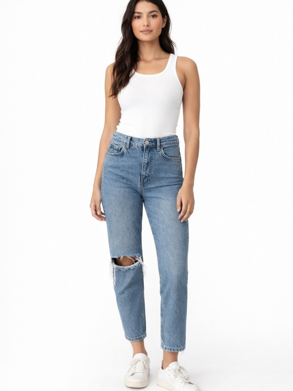 Reformation Shasta destroyed jeans cropped 25” mid wash size 26